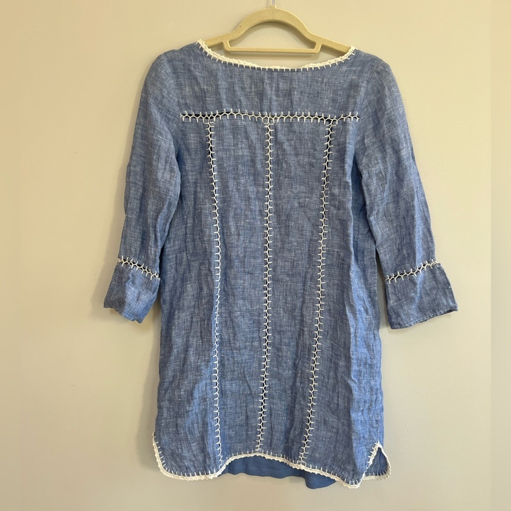 Joie Warby 100% Linen Blue Tunic Dress Cover Up with Embroidery,  XXS - Picture 4 of 11